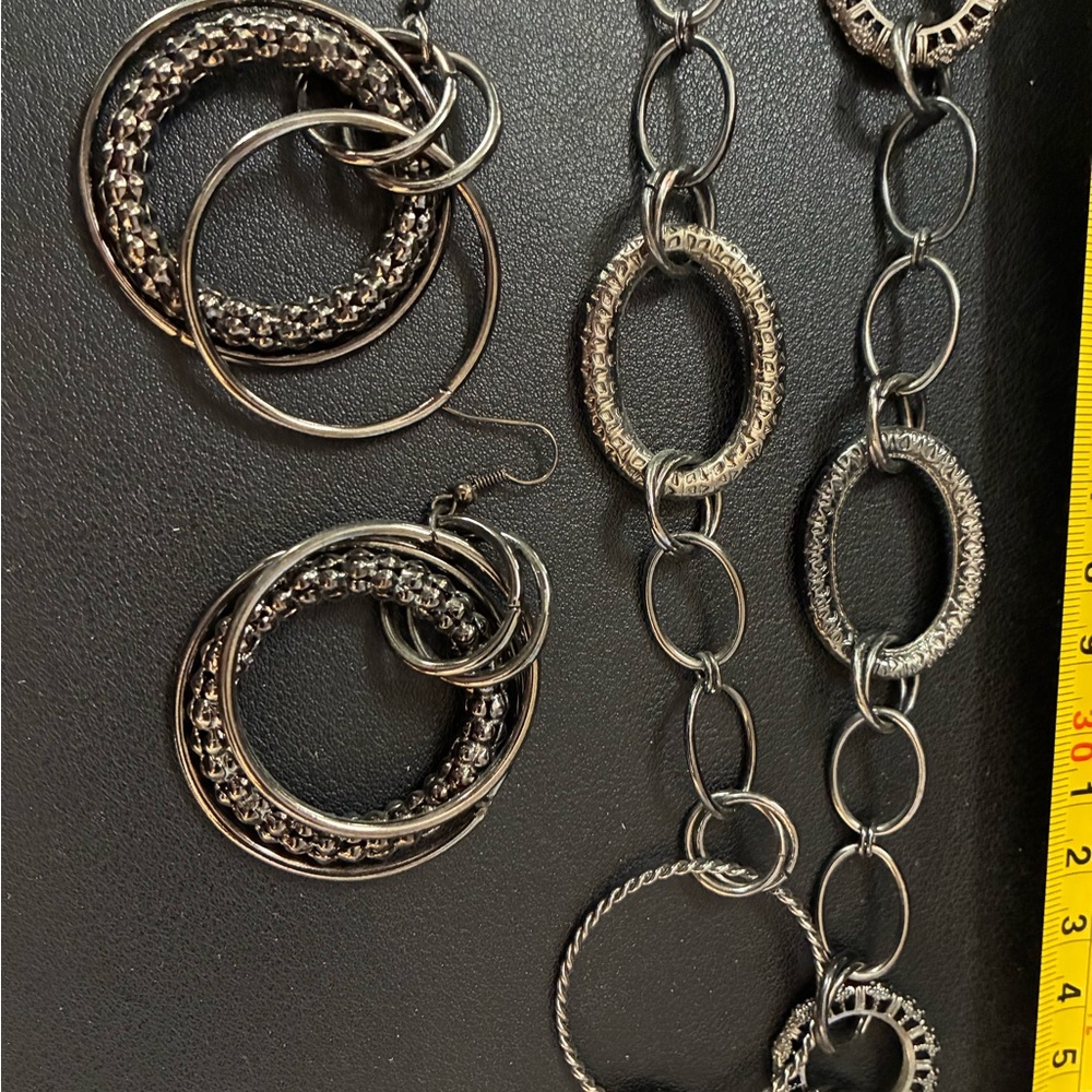Elegant Silver-Tone Hoop Earrings and Necklace Set